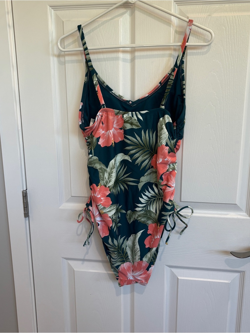 Kona Sol Teal Floral Side-Tie One Piece Swimsuit - Picture 6 of 7